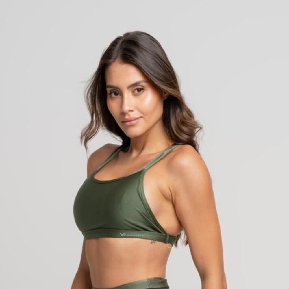 Top Fitness Poliamida Glow Verde C/ Alças Cruzado nas Costas