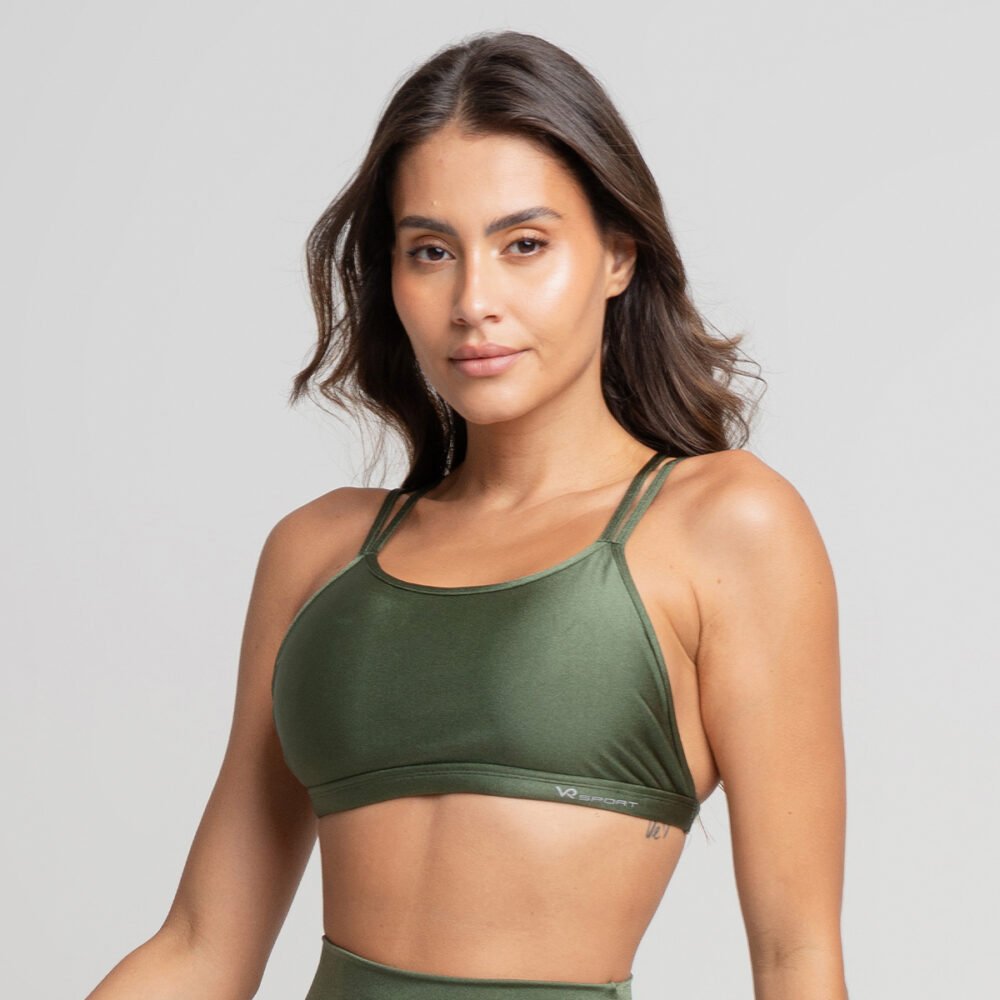 Top Fitness Glow Verde Cruzado nas Costas